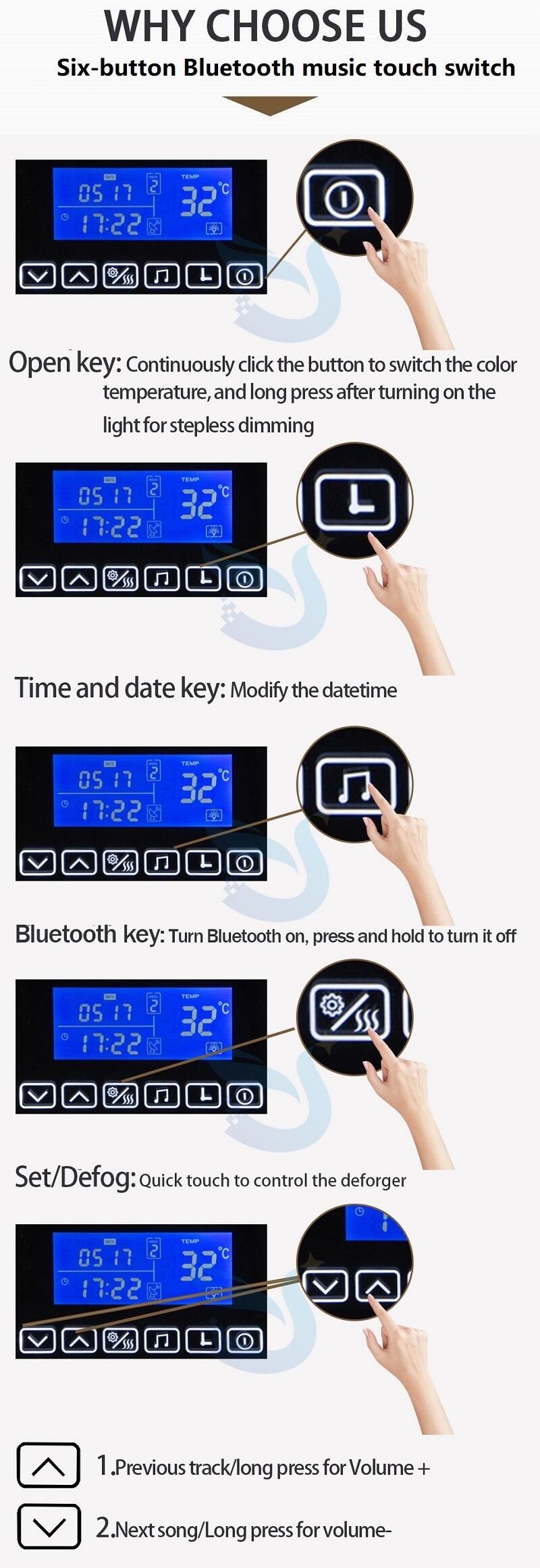 Factory Direct Sale Dc12V Bluetooth Music Bathroom Led Dimmer Sensor Mirror Touch Switch For Mirror Popular manufacture