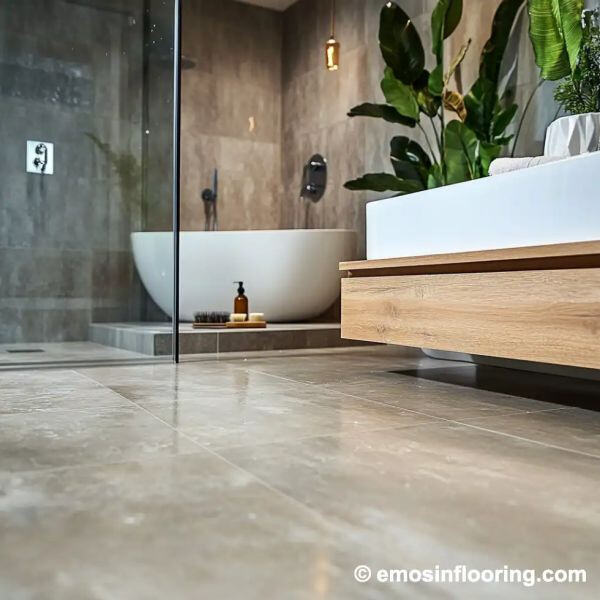 Erfahren Sie, wie Sie Ihr Badezimmer in ein luxuriöses Spa-Erlebnis verwandeln können mit diesem Luxus-Vinyl-Badezimmerboden.