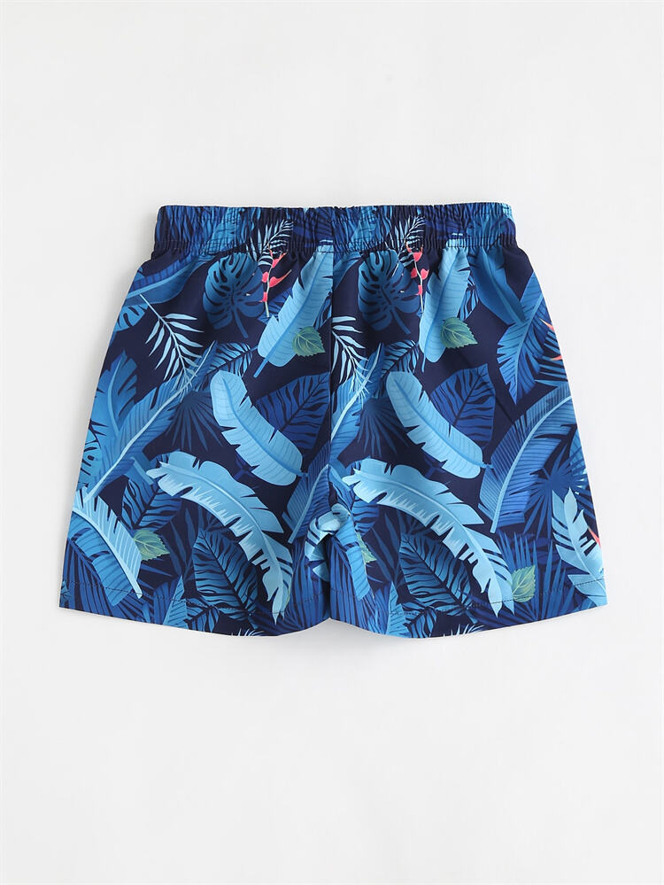 Custom Blue Plant Polyester Beach Swim Trunks for Boys factory