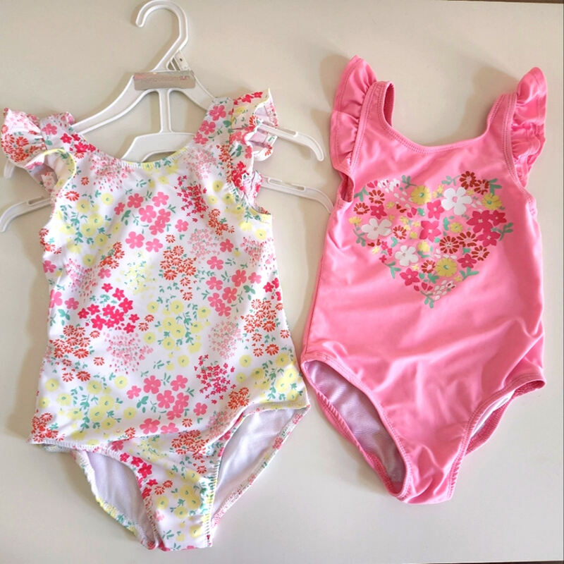 One Piece Floral Kids Swimsuits details