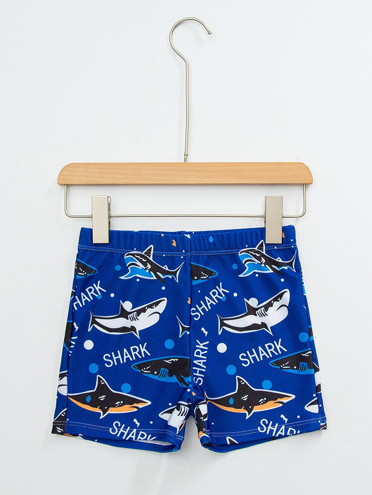 Shark Print Kids Swim Trunks details