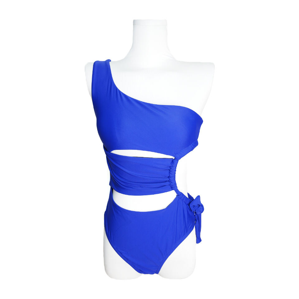 2023 one piece swimwear strap solid color one shoulder blue sexy monokini cut out swimsuit