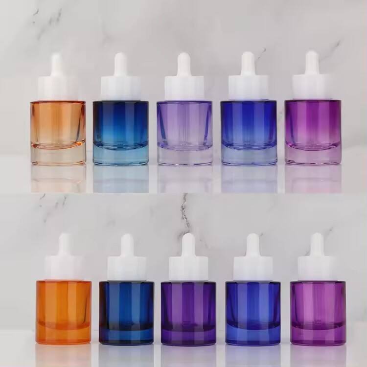 White cap Essential Oil Packaging Bottles 30ml Colorful Glass Dropper Bottle Cosmetic Glass Bottles supplier manufacture