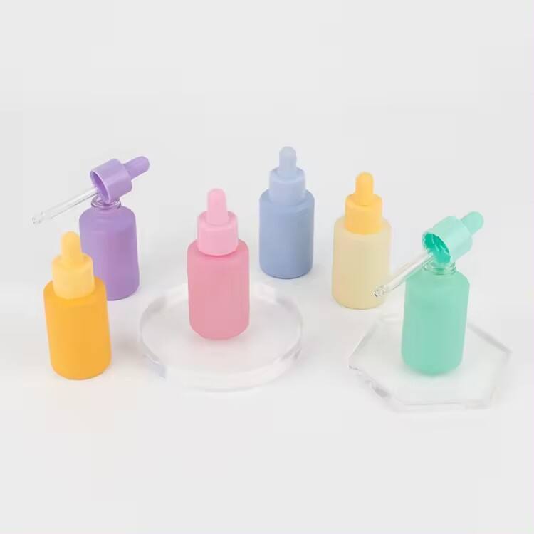 High Quality cosmetic glass bottle colorful essential oil dropper bottle frosted essential oil bottle glass dropper details