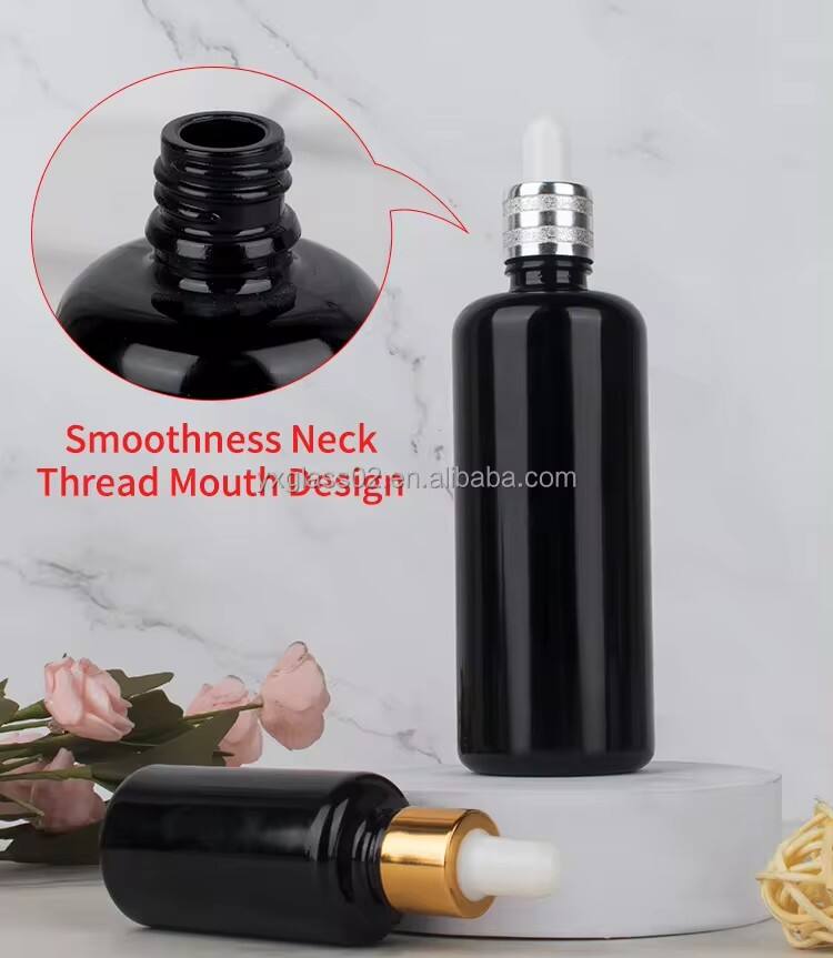 Custom 10ml/15ml/30ml/50ml/100ml/200ml black Essential Oil Packaging Bottles Glass Bottle Dropper glass Bottle wholesale manufacture