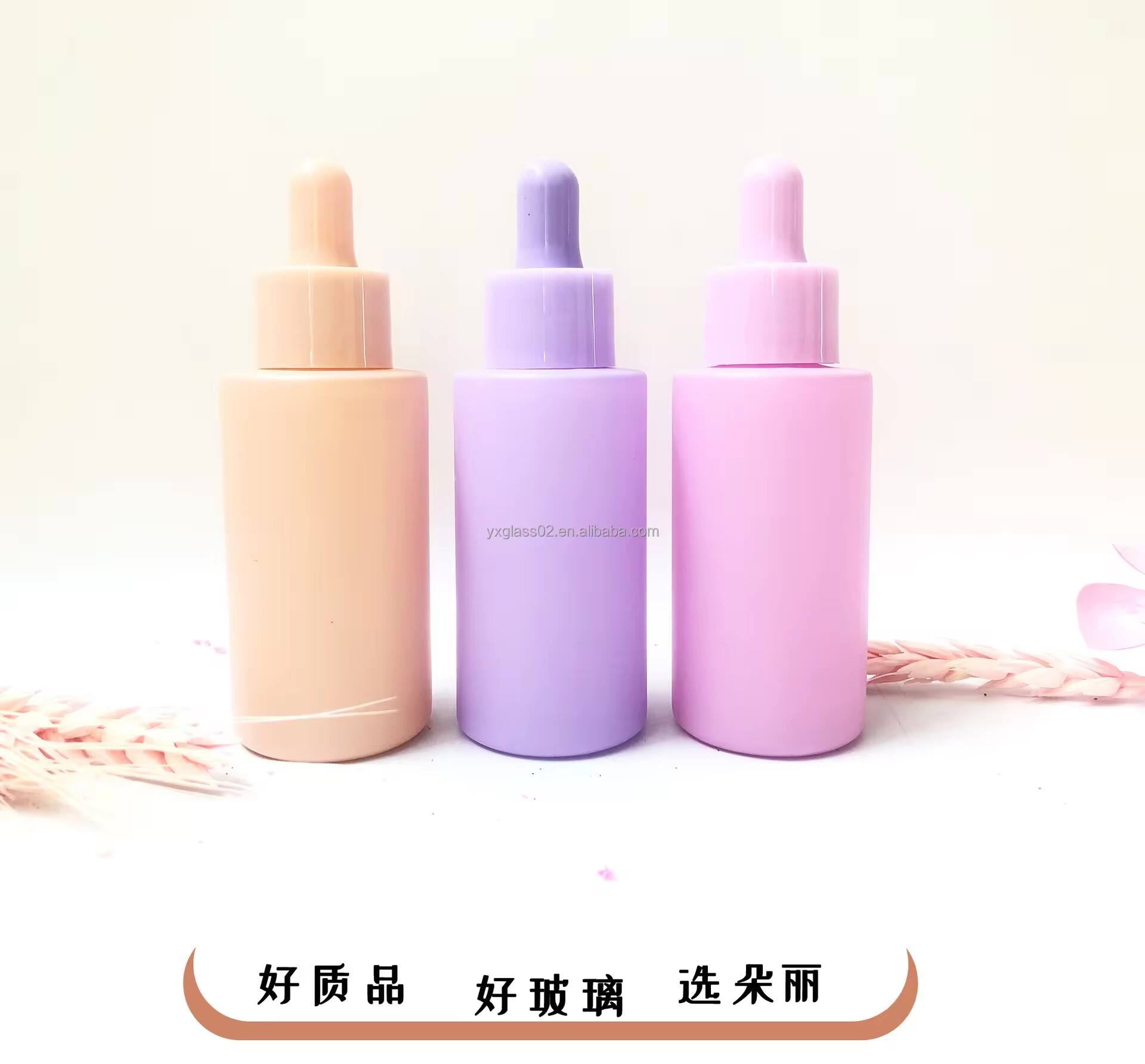 Colorful cosmetic essential oil dropper bottle frosted essential oil bottle glass dropper packaging customization details