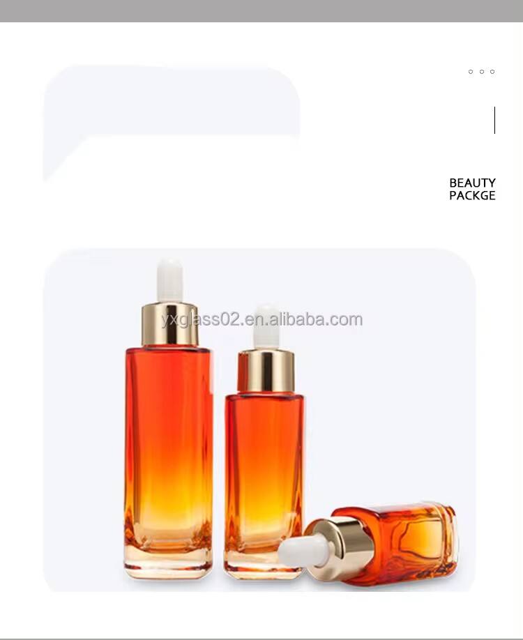 Factory price skincare series serum glass bottle customization dropper packaging cosmetic Square dropper bottle details