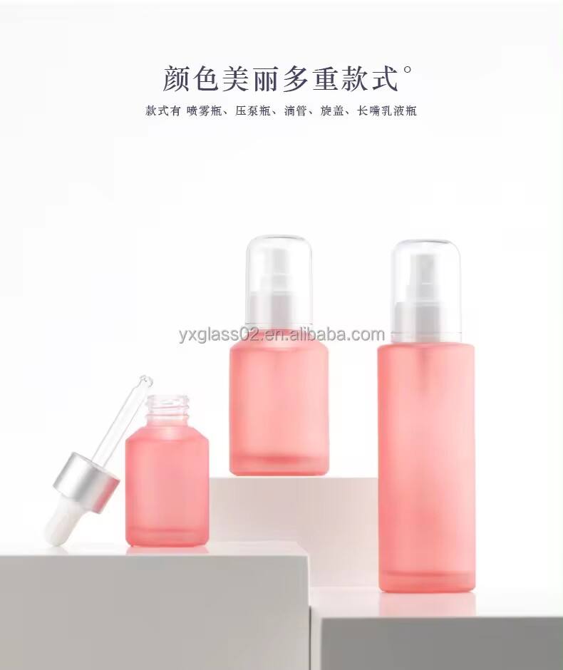 Dropper/sprayer glass container lotion toner serum inclined shoulder cosmetic skincare packaging set Manufacturer supplier