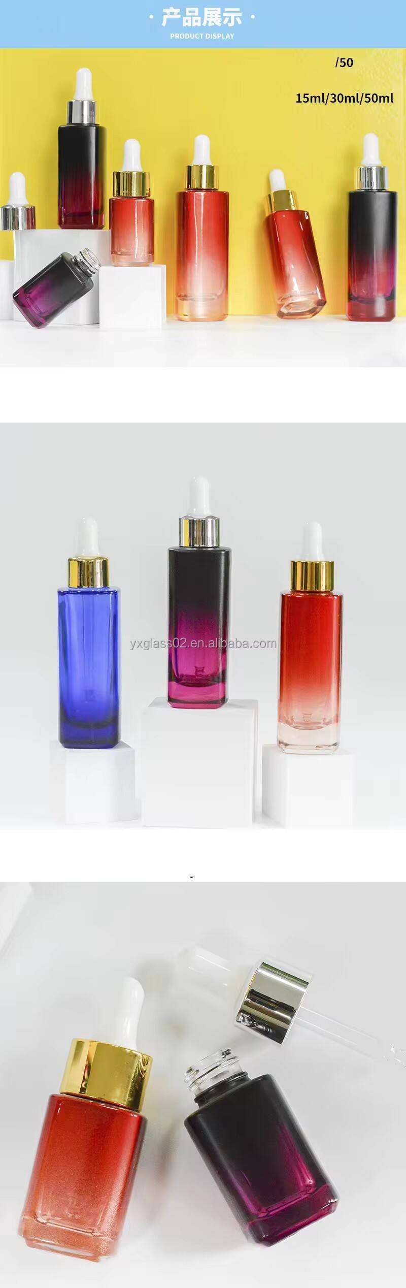 Factory price skincare series serum glass bottle customization dropper packaging cosmetic Square dropper bottle supplier