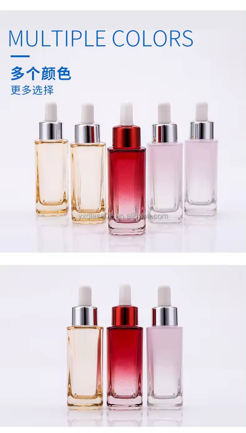 Factory price skincare series serum glass bottle customization dropper packaging cosmetic Square dropper bottle manufacture