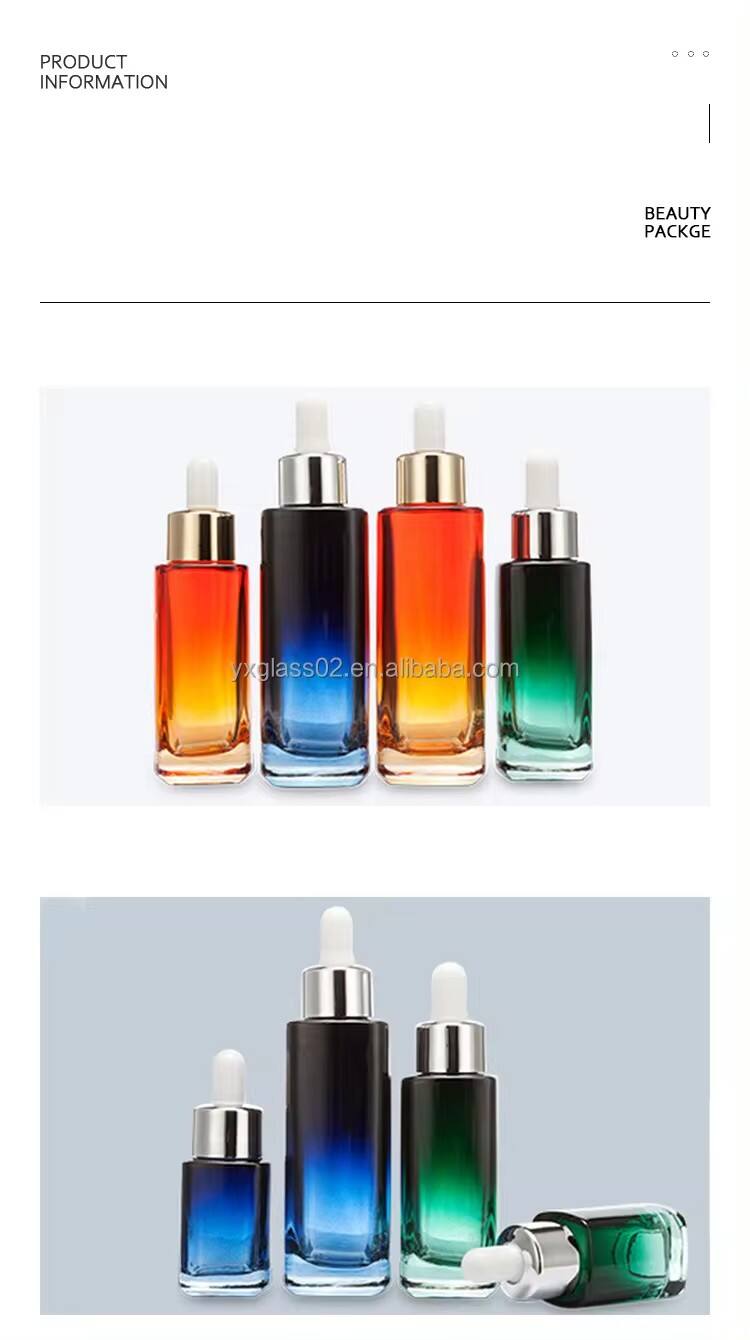 Factory price skincare series serum glass bottle customization dropper packaging cosmetic Square dropper bottle supplier