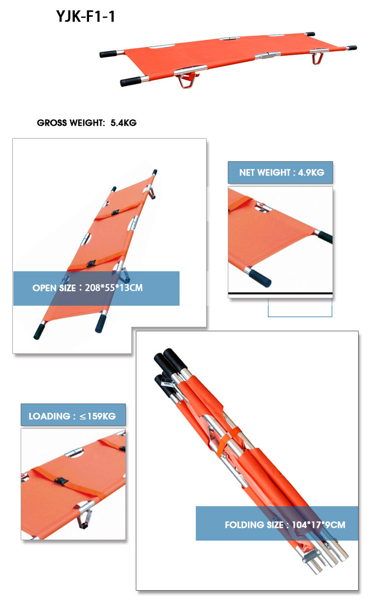 Wholesale Durable Aluminum Alloy Oxford Fabric Medical First Aid Folding Stretcher factory