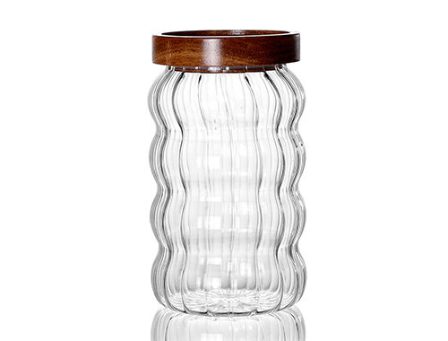 Transparent glass food storage jar wooden lid can be customized in shape