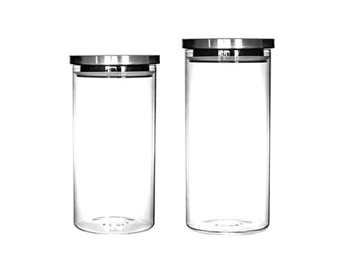 High borosilicate transparent glass storage jar kitchen food storage with stainless steel cover