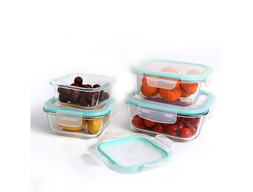 Square transparent glass lunch box with silicone sealing cover can be customized