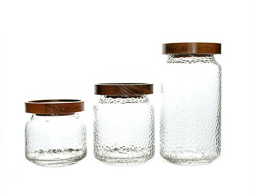 Transparent glass small food storage tank suitable for kitchen with wooden lid