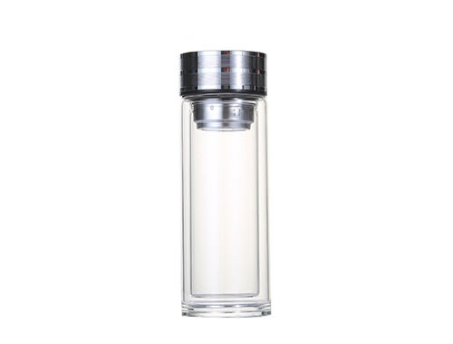 Stainless steel lid insulated cup with double-layer glass and tea filter