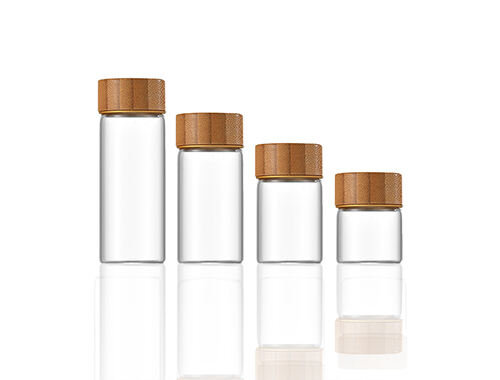 Multiple specifications of bamboo covered cylindrical transparent glass storage jar