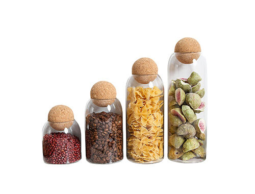 Spherical wooden lid and transparent glass food cans can be customized