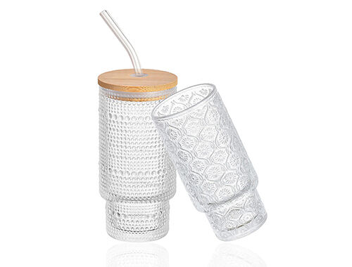 Luxury carved glass cups with customizable patterns, European style 350ml water cup