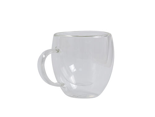 Double layered glass handle cup with transparent customizable pattern logo