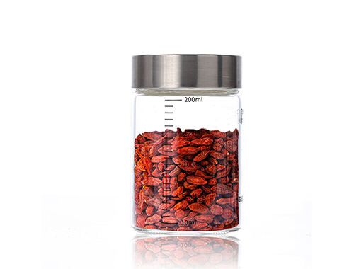 Transparent glass jar set with graduated storage tank stainless steel cover can be customized