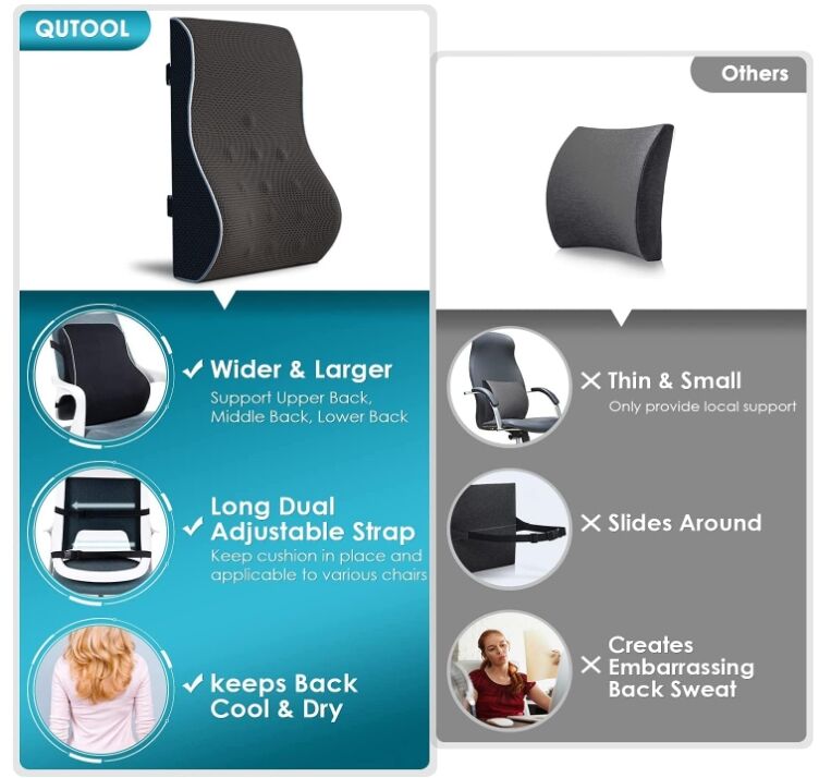 Office Chair Back Support Pillow for Car Computer Gaming Chair Recliner Memory Foam Back Cushion for Pain Relief Improve Posture manufacture