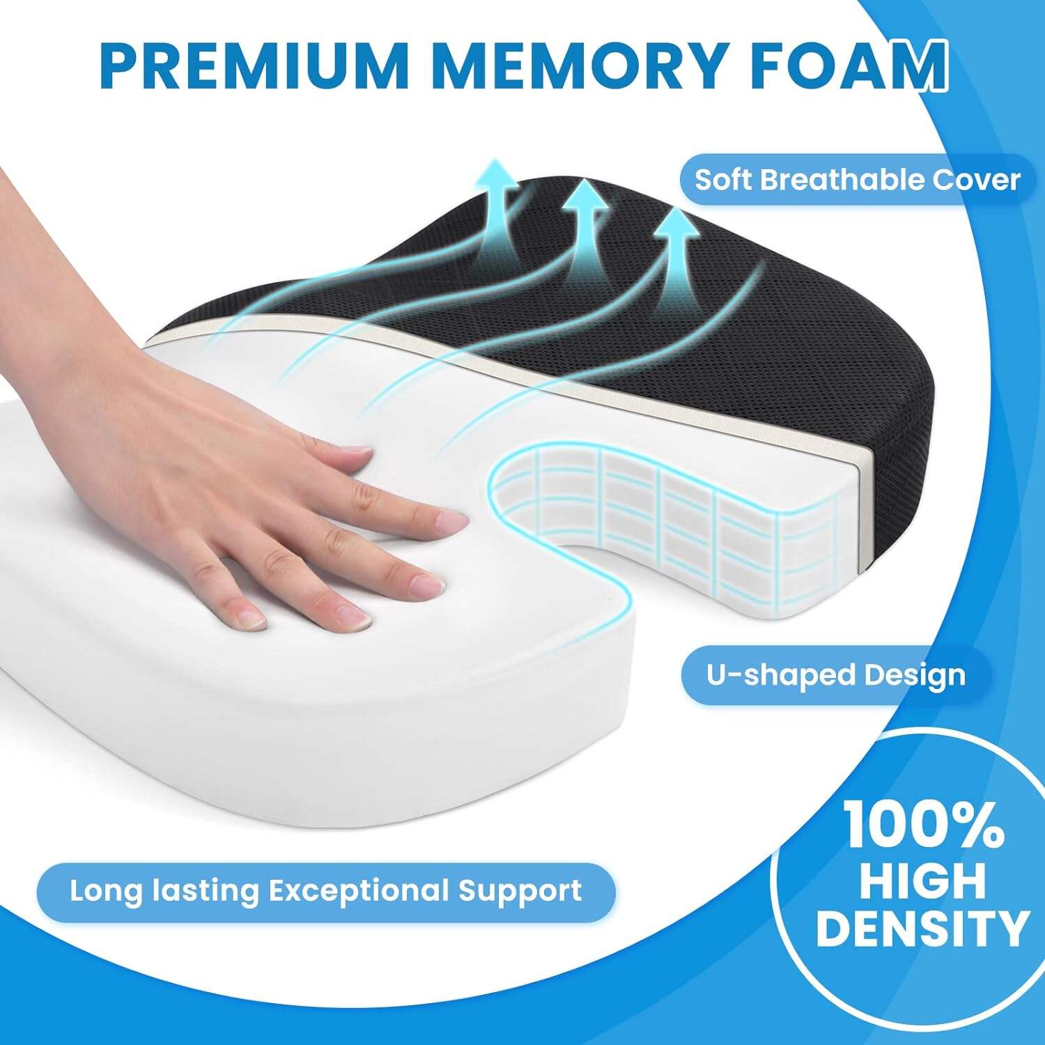 Seat Cushion Memory Foam Cushion for Office Chair Car Seat Airplane Bleacher Sciatica Hip Coccyx Pain Relief Desk Chair Cushion supplier