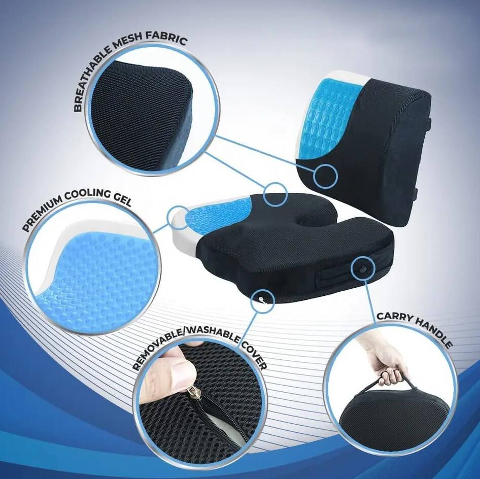 Office Chair Seat Cushion Gel Memory Foam Suede Cover Back Coccyx Pain Relief for Office Chair Car Seat Train Plane Seat details