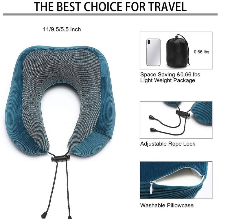 Neck Pillow for Travel Neck Pillow for Airplane 100% Pure Memory Foam Travel Pillow for Flight Headrest Sleep Portable manufacture