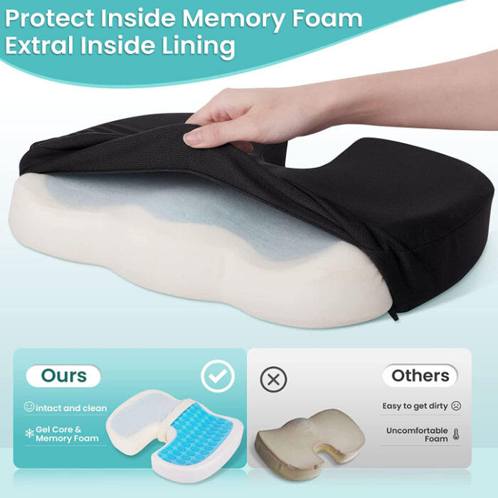 Office Chair Seat Cushion Gel Memory Foam Suede Cover Back Coccyx Pain Relief for Office Chair Car Seat Train Plane Seat details