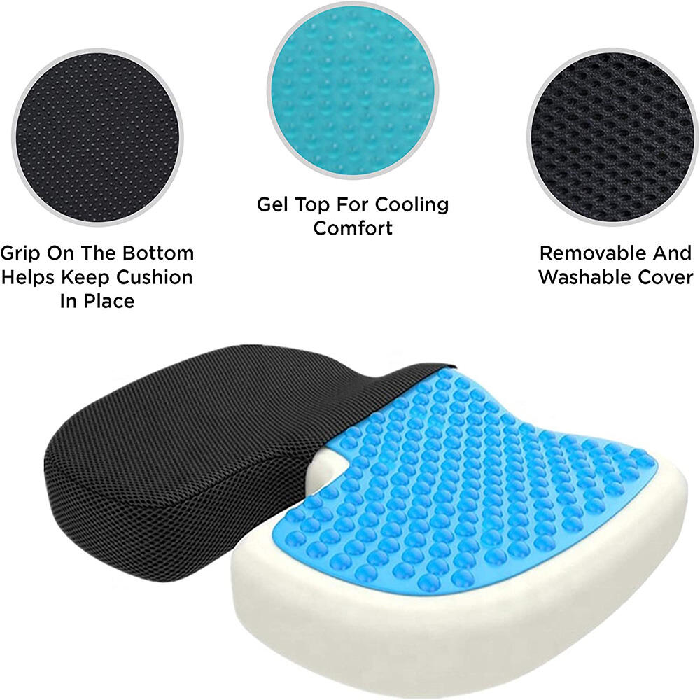 Office Chair Seat Cushion Gel Memory Foam Suede Cover Back Coccyx Pain Relief for Office Chair Car Seat Train Plane Seat details