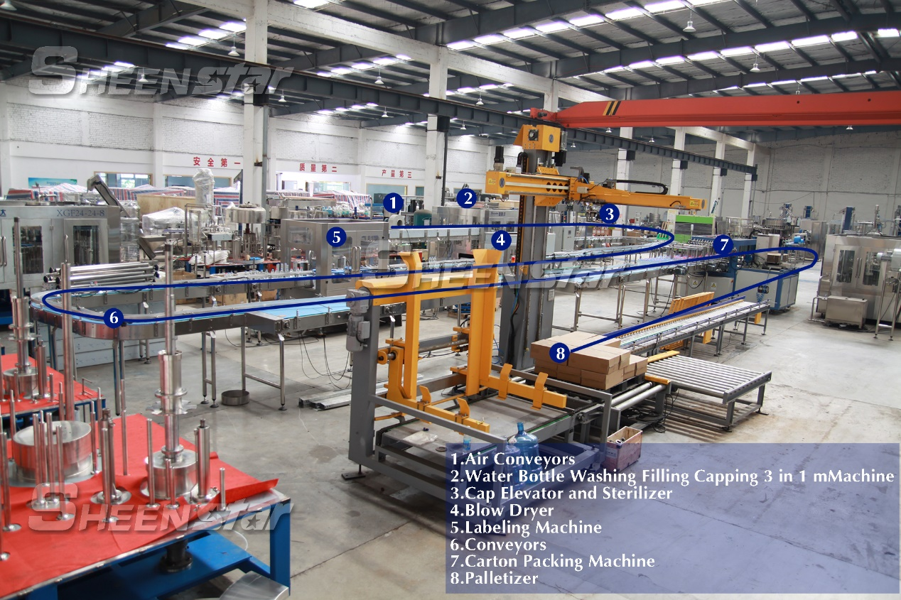 Pure water filling and packing line with palletizer