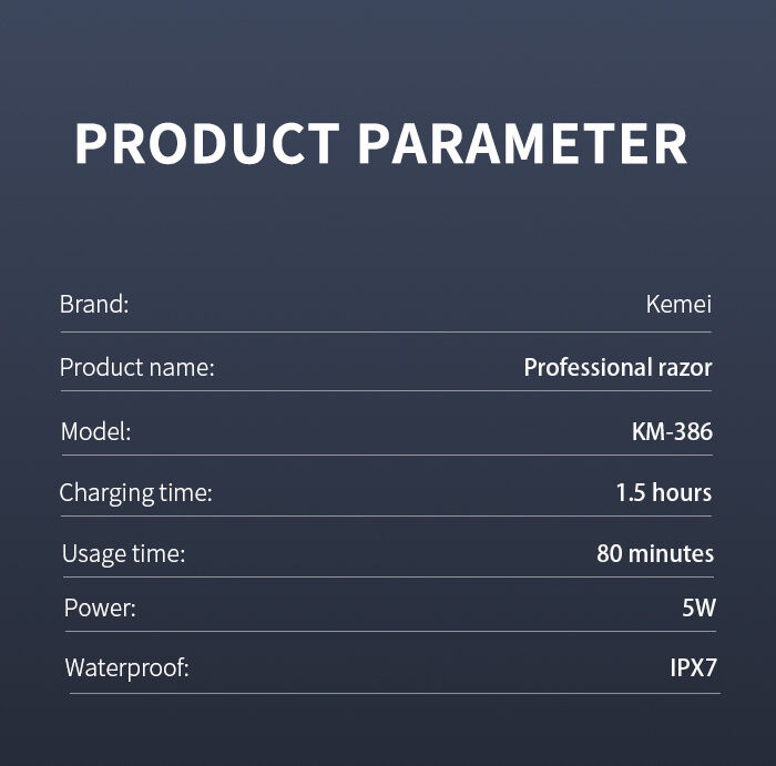 Machine à raser pour hommes étanche IPX7 à charge rapide KM-386 usine
