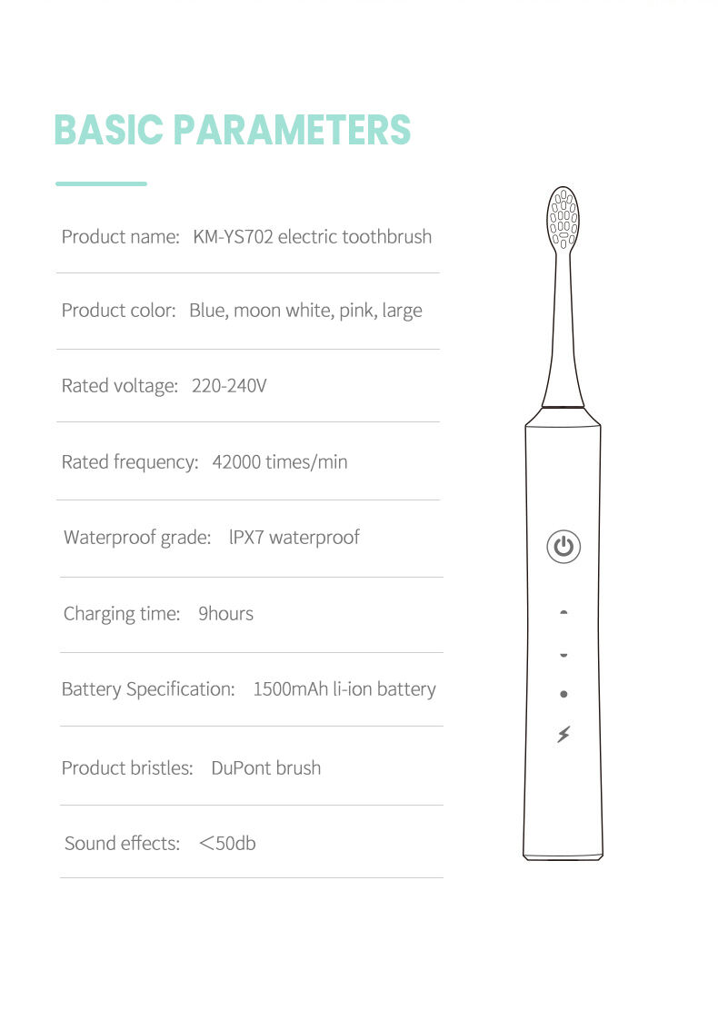 Brosse à dents électrique sonique écologique Kemei Km-Ys702, fabrication de brosse à dents ultrasonique Rechargeable par Usb puissante