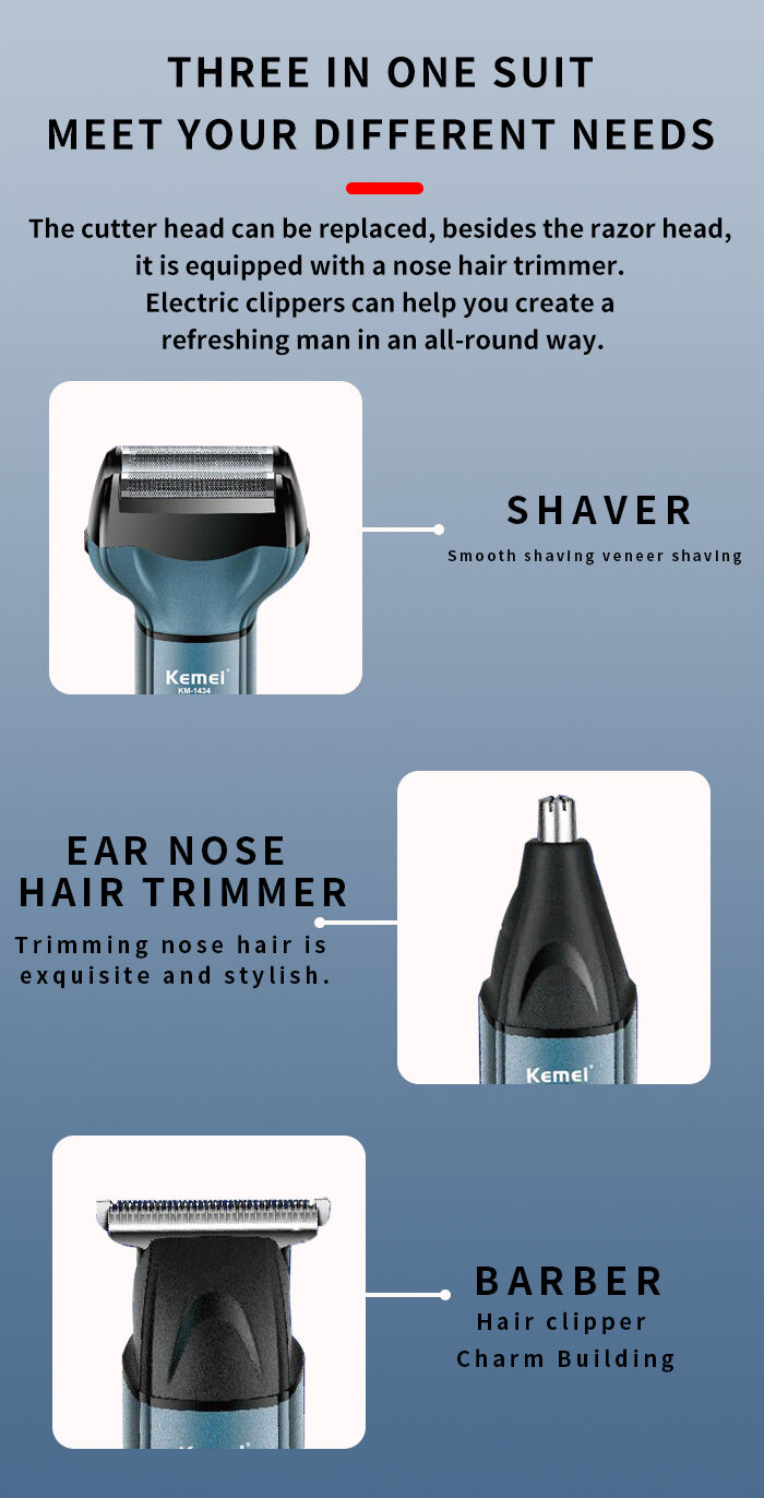 Multi Functional Beard Shaving Machine Multi Purpose Razor Kemei KM-1434 3 In 1 Shaver Nose Beard Shaver Trimmer manufacture