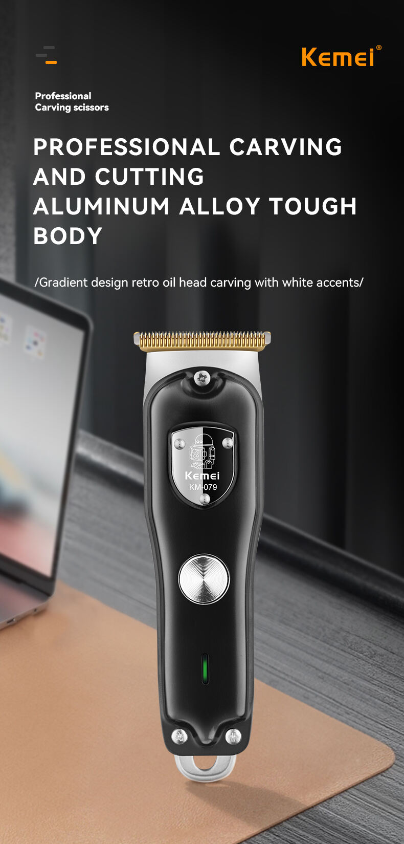 Tondeuse à cheveux professionnelle sans fil électrique étanche USB Barber et détails de la tondeuse à cheveux