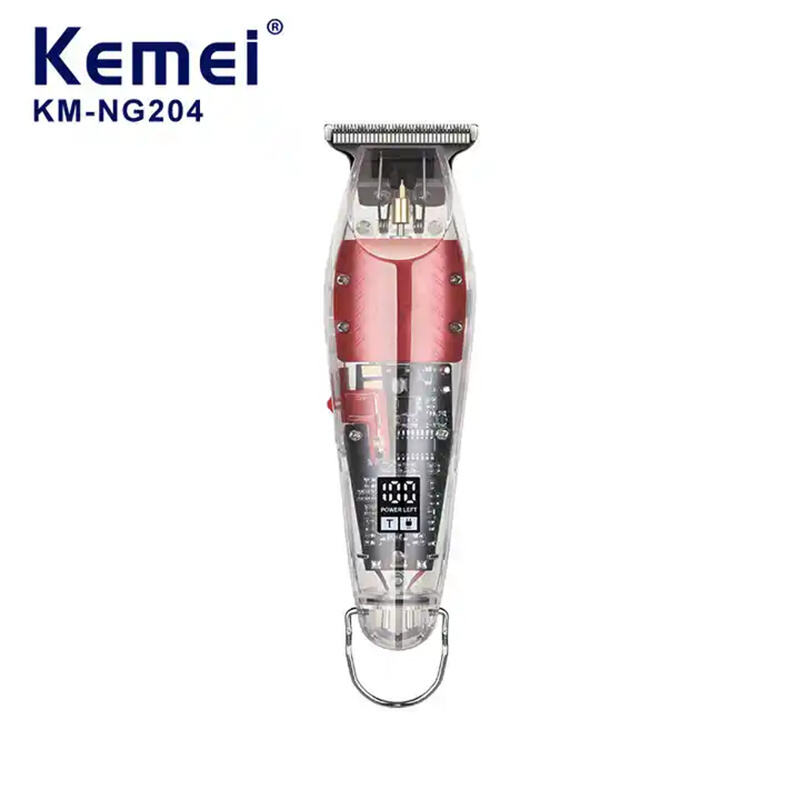 ماكينة قص الشعر الكهربائية منخفضة الضوضاء بشاشة LED Kemei KM-NG-204 ماكينة تشذيب الشعر الاحترافية الشفافة للرجال