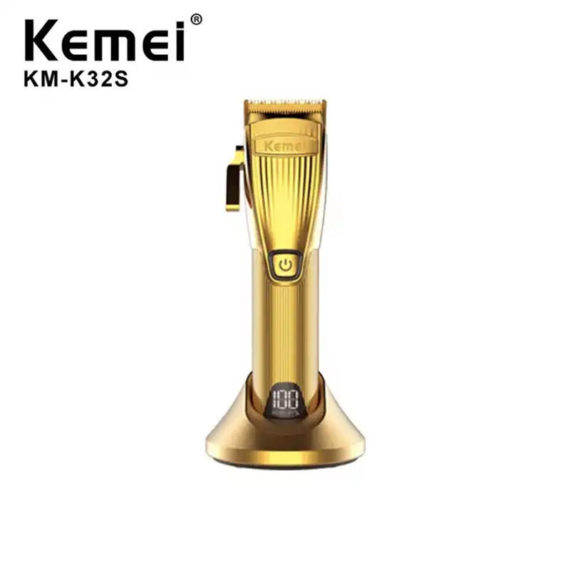 متعددة الوظائف مقص الشعر المعدنية Kemei KM-K32S قاعدة شحن مشابك شعر لاسلكية LED عرض الطاقة مقص الشعر المتقلب
