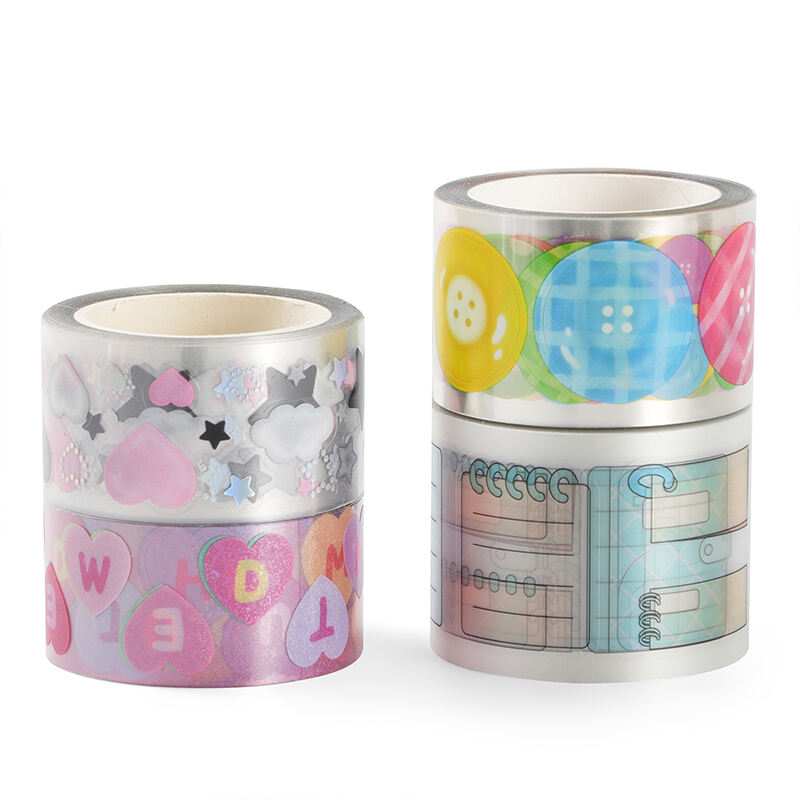 Customized Bulk Scrapbook Printing Stamp Stickers with Colorful Kawaii Paper Washi Tape in Decorative Die-Cut Shapes