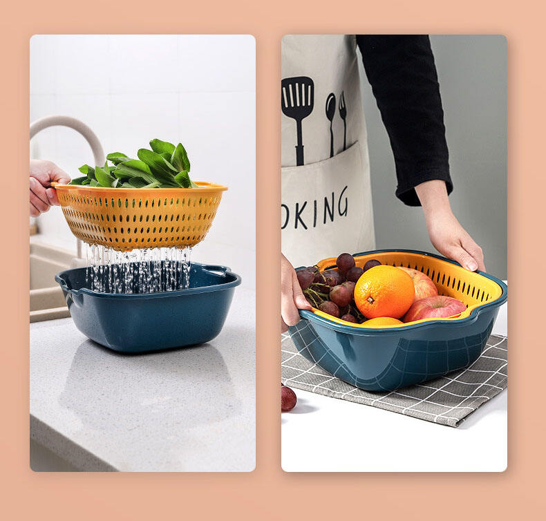 Multifunctional plastic drain basket six-piece kitchen wash basket Fruit double-layer  Vegetable basket manufacture