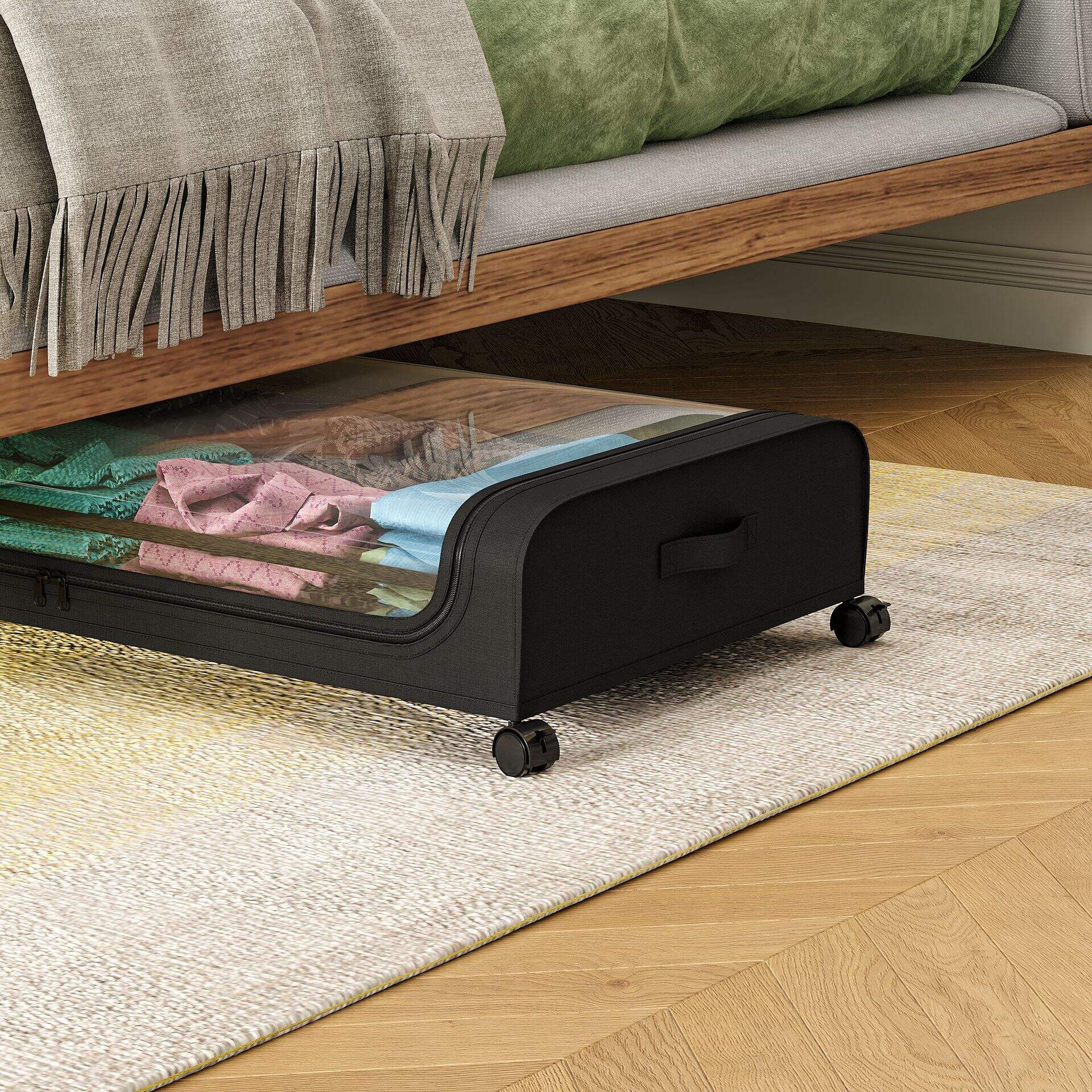 Cloth wheel storage rack under bed Clothing shoes books Dustproof storage box Home slot storage box manufacture