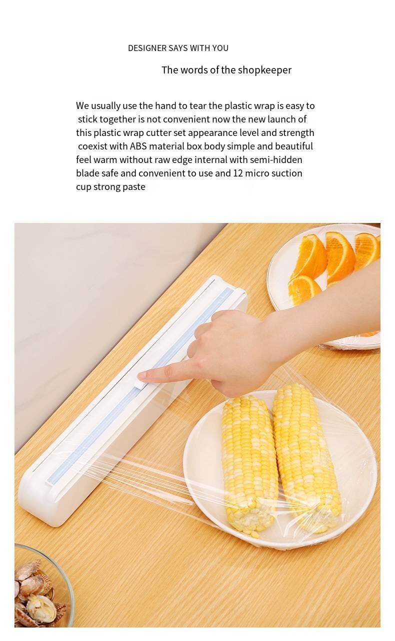 Slide Knife Plastic wrap cutter household kitchen artifact with suction cup plastic wrap box cutting box cutting Tinfoil divider details