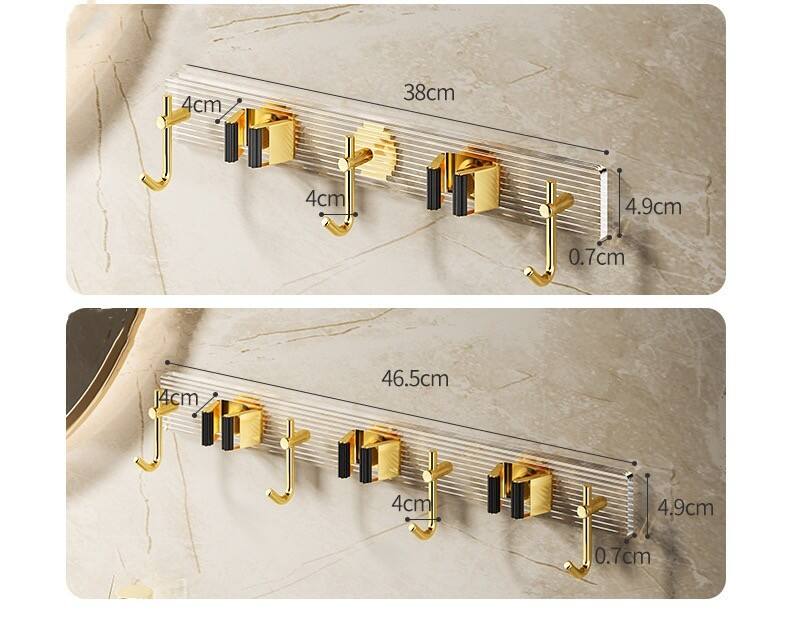 Light luxury mop wall hanging rack hook free punching mop broom dustpan fixed rack acrylic toilet bathroom details