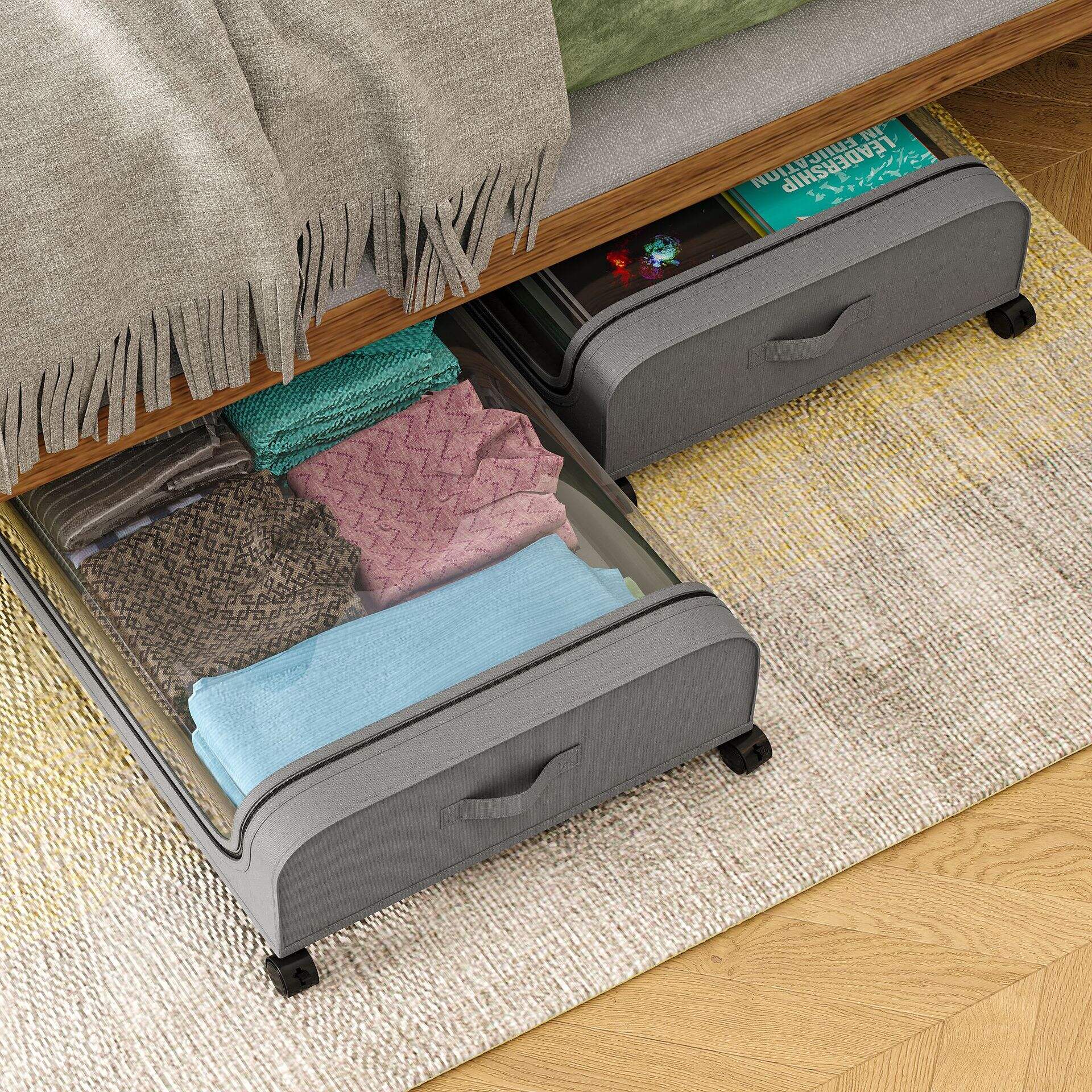 Cloth wheel storage rack under bed Clothing shoes books Dustproof storage box Home slot storage box supplier