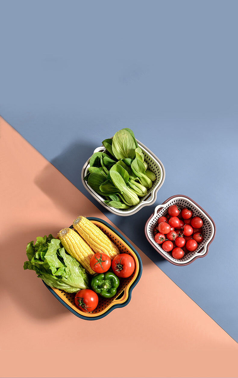 Multifunctional plastic drain basket six-piece kitchen wash basket Fruit double-layer  Vegetable basket manufacture