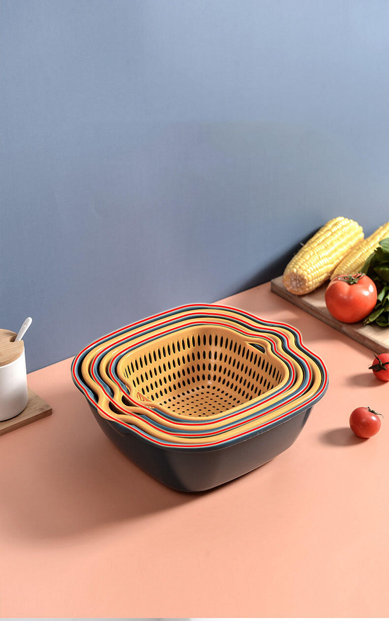 Multifunctional plastic drain basket six-piece kitchen wash basket Fruit double-layer  Vegetable basket manufacture