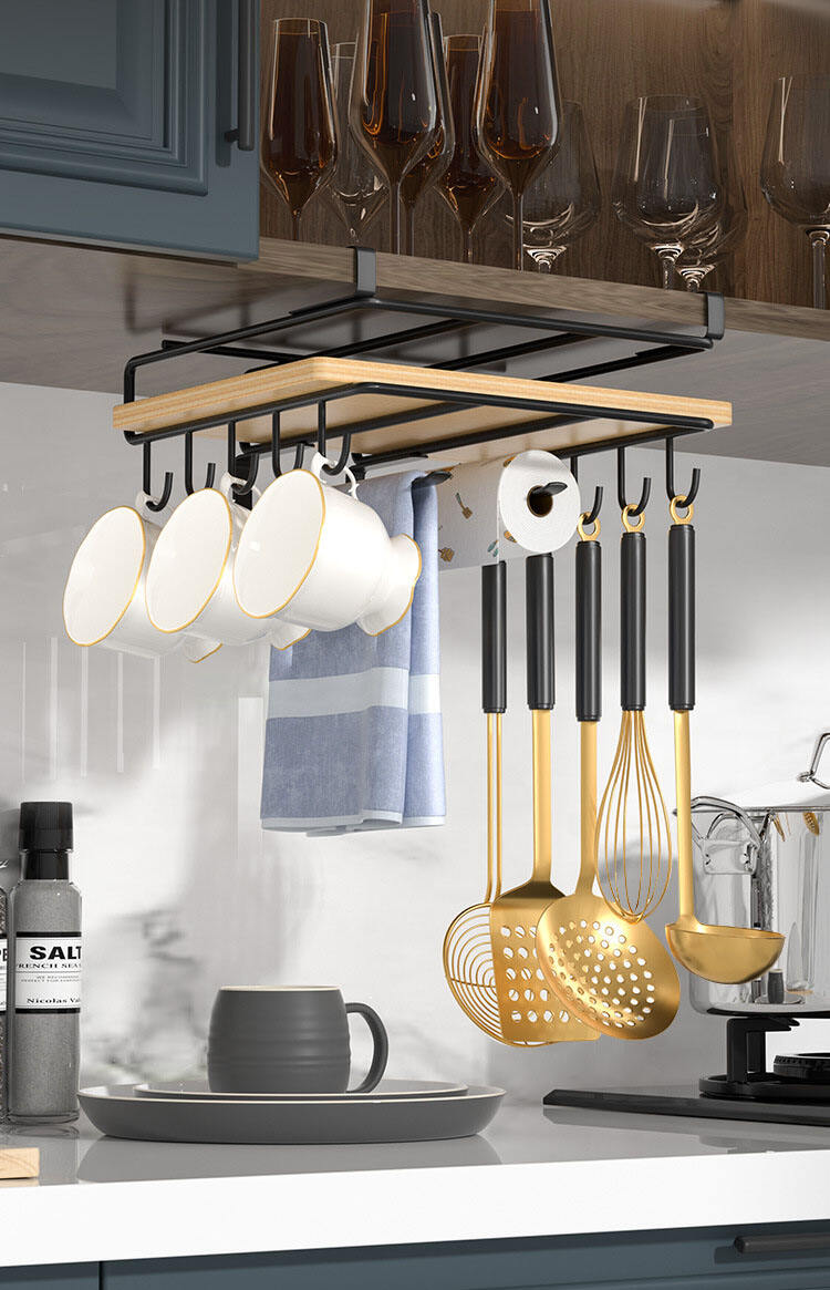 Cabinet hanging cutting board rack cabinet door Kitchen shelving pot lid roll paper hook multifunctional storage rack factory