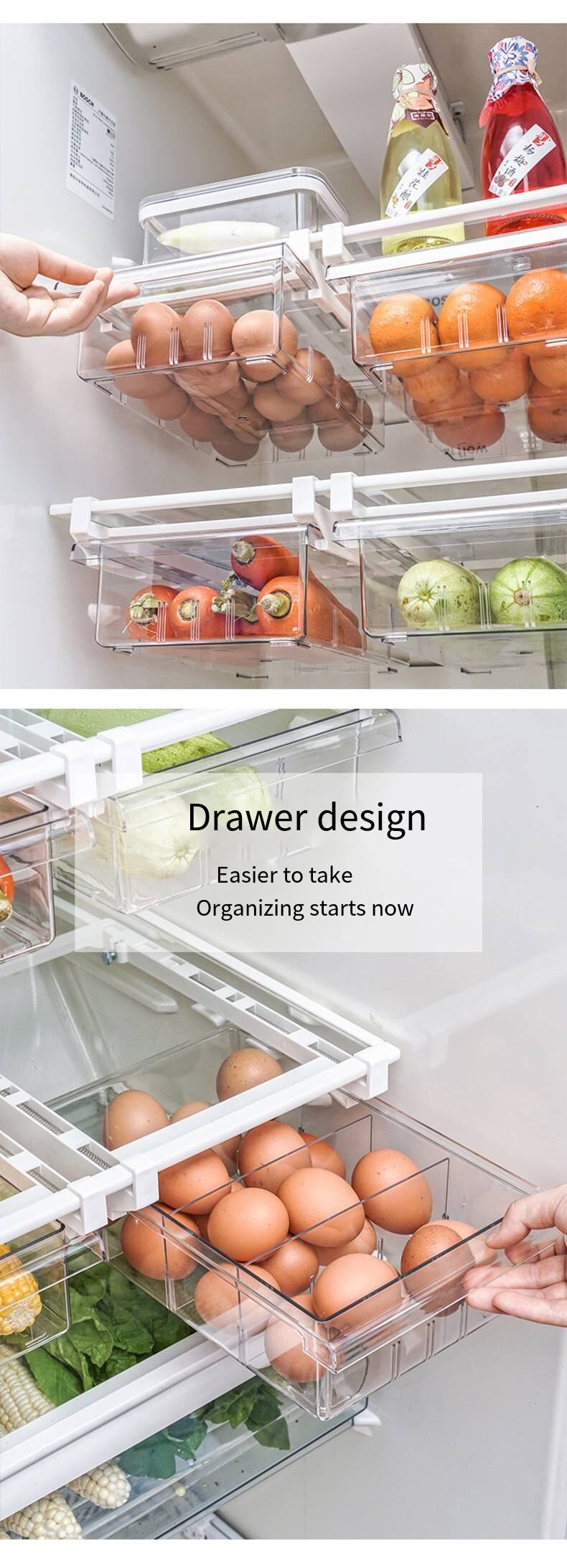 Drawer type telescopic refrigerator storage box kitchen food food compartments storage fresh-keeping frozen storage supplier