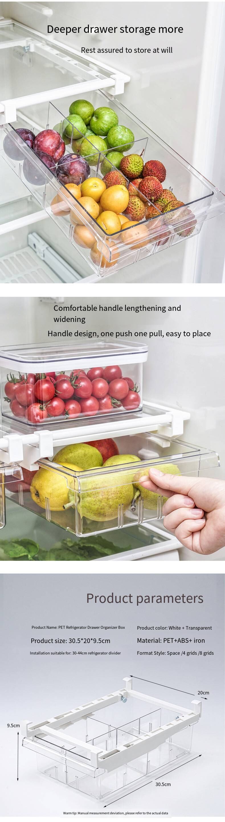 Drawer type telescopic refrigerator storage box kitchen food food compartments storage fresh-keeping frozen storage factory